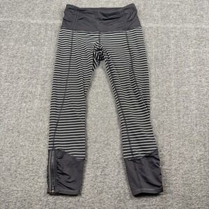 Lululemon Pants Womens 4 Black White Striped Run Day Crop Leggings Zip Yoga Gym